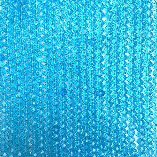 Blue Czech crystal beads on beading thread, transparent blue faceted rondelle, diameter 8x6 mm, length 40 cm +