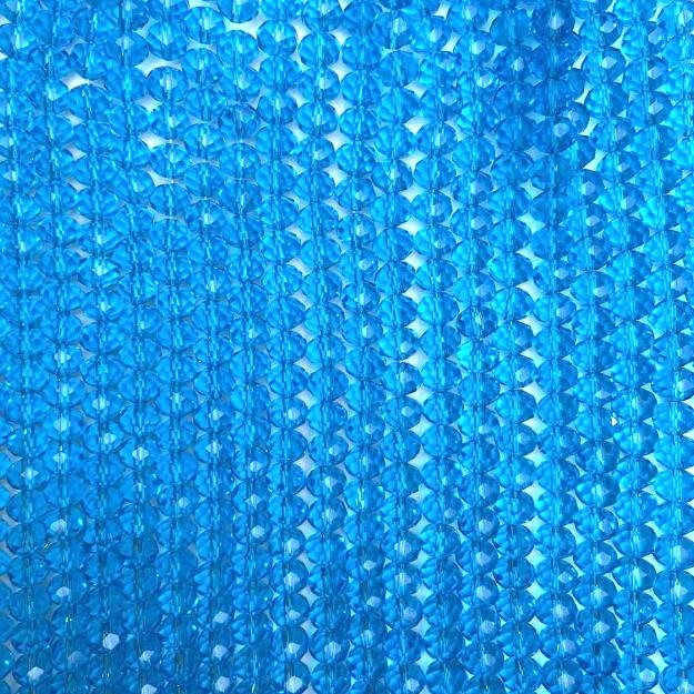 Blue Czech Crystal Beads on Thread, Transparent Faceted Rondelle, 8x6mm, 40cm Length ±