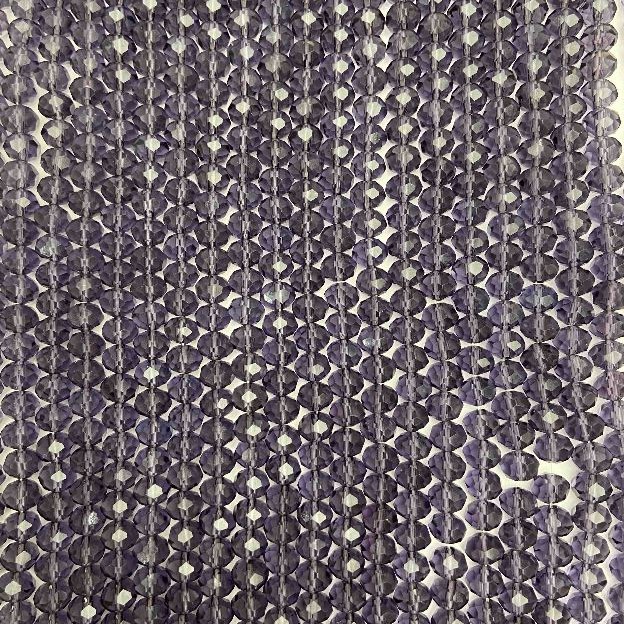 Purple Transparent Czech Crystal Beads on Beading Thread, Faceted Rondelle, 8x6 mm, 5 mm, Length 40-42 cm