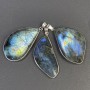Labradorite pendant in a silver setting, dimensions 30×52×10 to 44×25×8 mm, silver metal
