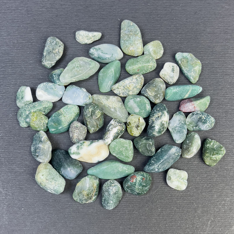 (per 100 g ±) Natural Moss Agate, faceted nuggets without holes, 9-17 × 5-9 mm (+/-)