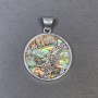 Pendant Chalcedony Eagle, Silvery Metal, diameter 32 mm+