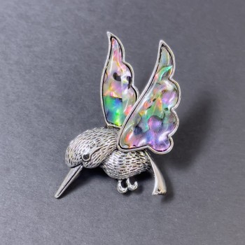 Brooch-pendant Haliotis Hummingbird silver-toned metal 48×30 mm+