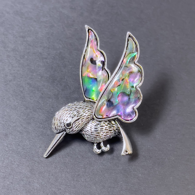 Brooch-pendant Haliotis Hummingbird silver-toned metal 48×30 mm+