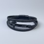 Men's bracelet in black eco-leather with metal inserts, thickness 10–22 mm, length 22 cm, black metal clasp