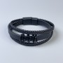 Triple Men's Bracelet in Black Eco-Leather with Metal Inserts, 12-24 mm Thick, 22 cm Long, Black Metal on Clasp