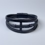 Triple men's eco-leather bracelet with metal inserts, thickness 10-22 mm, length 22 cm, black metal clasp