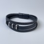Triple men's eco-leather bracelet, black, 10-20 mm thick +/- with metal inserts, length 22 cm +/-, black metal clasp