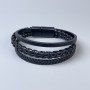 Triple Men's Eco-Leather Bracelet, Black, thickness 10–20 mm, length 22 cm, black metal clasp