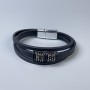 Men's eco-leather bracelet, black with metal inlays, thickness 10-20 mm, length 22 cm, silver-toned metal on the clasp