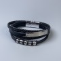 Men's bracelet in black eco-leather with metal inserts, thickness 11-25 mm, length 22 cm, with a clasp