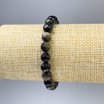 Bracelet Sun Obsidian Smooth Bead, 8 mm diameter ±, 18 mm length ±, stretch