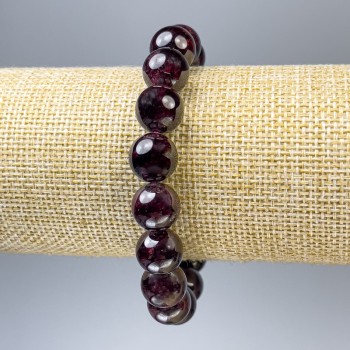 Garnet Bracelet with Smooth Beads, 12 mm Diameter, 18 mm Length, Stretch