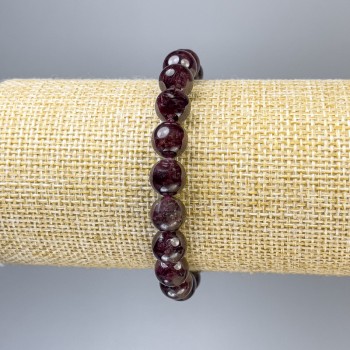 Garnet Bracelet with a Smooth Bead, 8 mm Diameter ±, 18 mm Length ±, Stretch