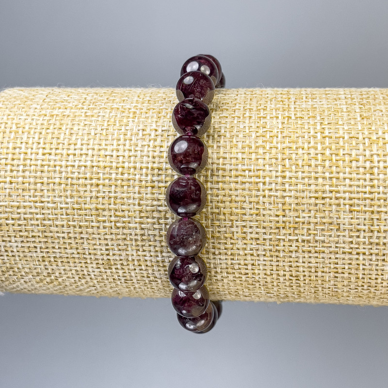 Garnet Bracelet with a Smooth Bead, 8 mm Diameter ±, 18 mm Length ±, Stretch