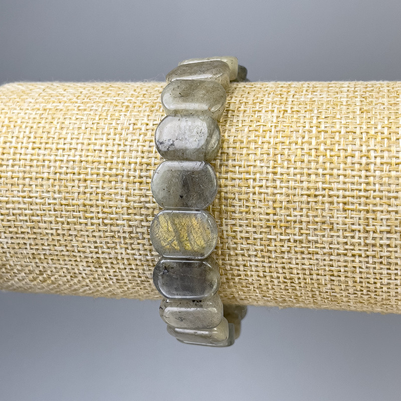 Clearance! Labradorite Bracelet with Rounded Links, Diameter 14x10 mm ±, Length 18 mm ± Stretch