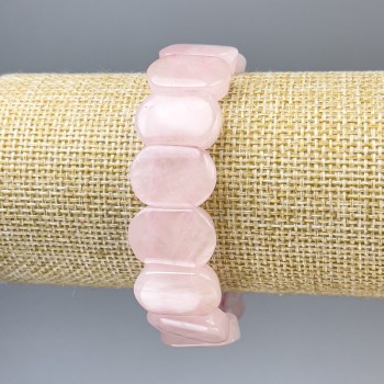 Pink Quartz Bracelet with Rounded Links, Diameter 19x13 mm, Length 18 mm +/- Stretch