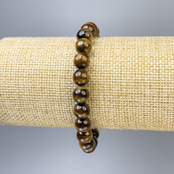 Tiger's Eye Bracelet, Smooth Beads, 8mm Diameter, 18mm Length +/- Stretch