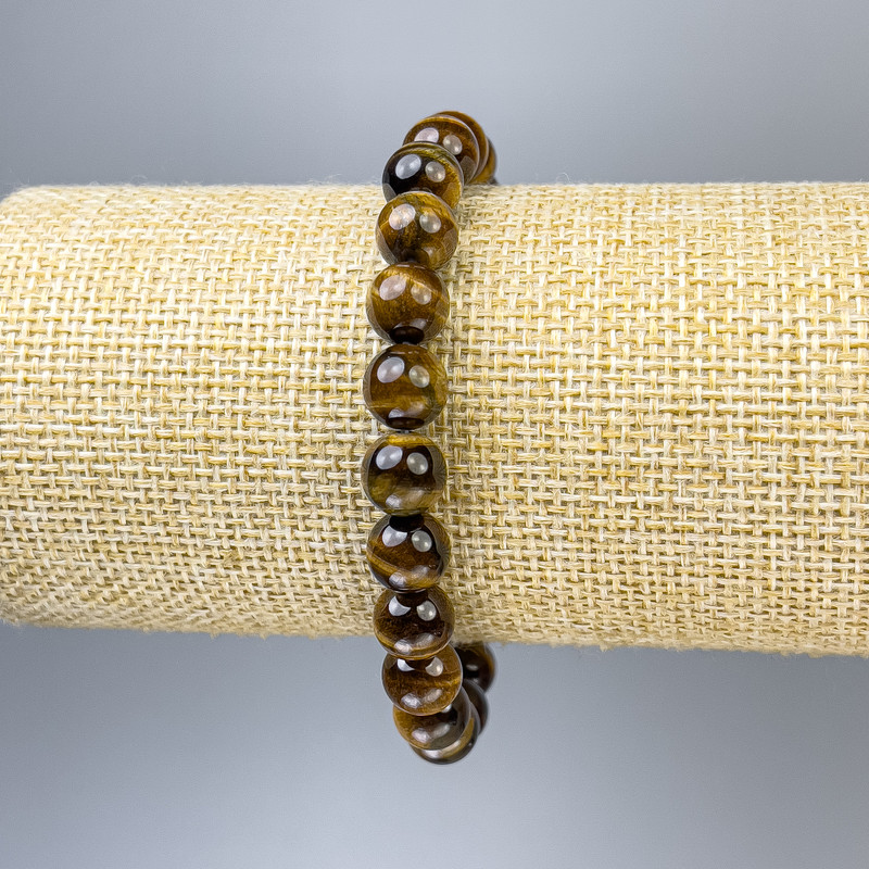 Tiger's Eye Bracelet, Smooth Beads, 8mm Diameter, 18mm Length +/- Stretch