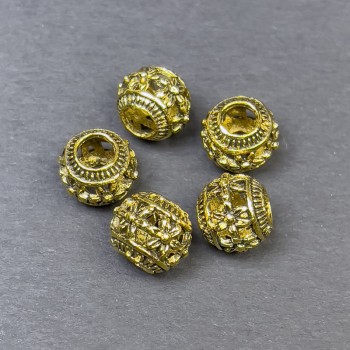 Bead insert, metallic gold color, diameter 9×10 mm, hole diameter 5 mm, packaging 5 pcs