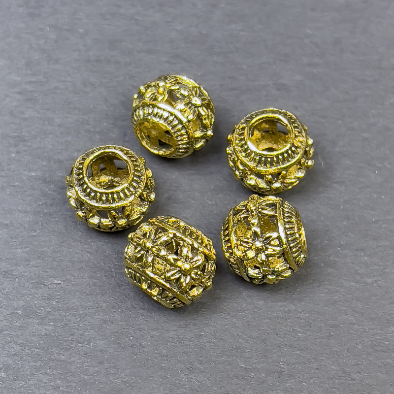 Bead insert, metallic gold color, diameter 9×10 mm, hole diameter 5 mm, packaging 5 pcs