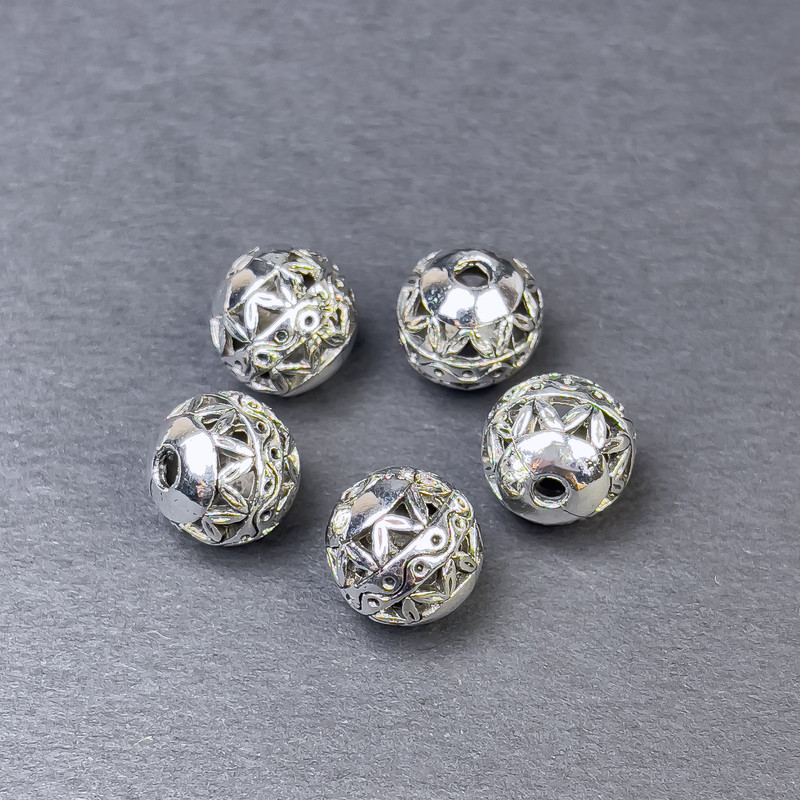 Bead-insert hardware, silver-tone metal color, 10x10 mm diameter, 5 mm ± hole, 2 mm ± diameter, packaging 5 pcs