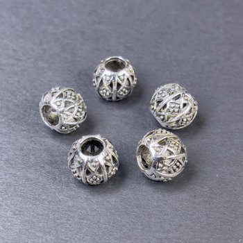 Bead finding - insert bead, silver metal color, diameter 9×10 mm, hole diameter ~5 mm, packaging 5 pcs