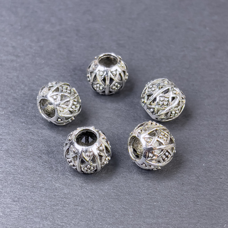 Bead finding - insert bead, silver metal color, diameter 9×10 mm, hole diameter ~5 mm, packaging 5 pcs