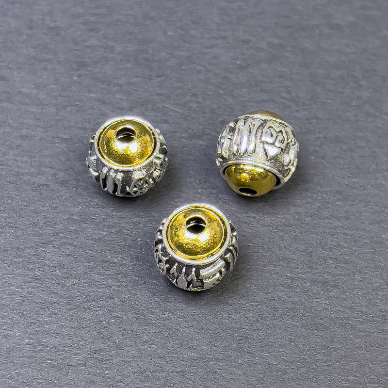Bead Insert Findings - silver- and gold-toned metal, 10x9.5 mm diameter, hole diameter 2 mm, packaging 3 pcs