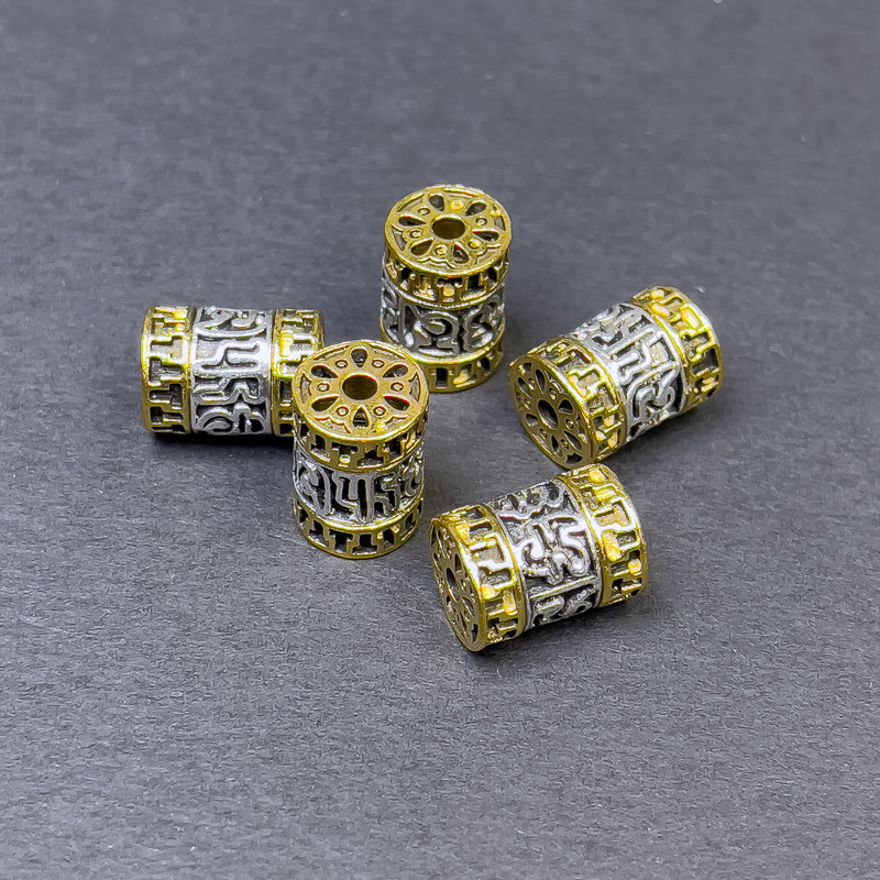 Bead insert, silver-gold metallic color, 12x8.5 mm diameter, hole about 2 mm, price per piece