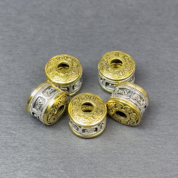 Bead Insert Findings in Silver-Gold Tone Metal, 12×10 mm, hole diameter about 4 mm, price per piece