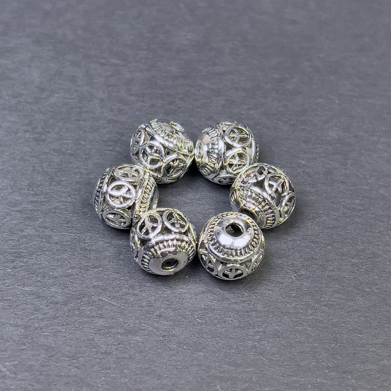 Bead insert findings, silver metal color, 8×8.5 mm diameter, hole approx 2 mm, packaging 6 pcs