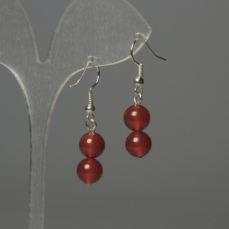Earrings Carnelian bead 8mm, length 35mm