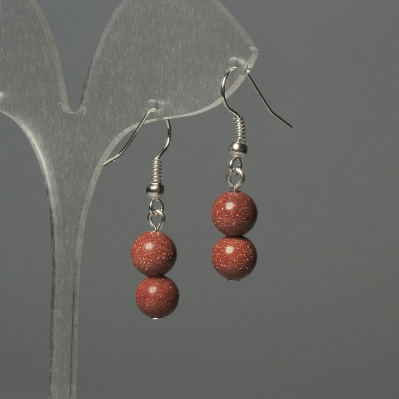 Aventurine Earrings 'Golden Sand' Ball 8mm+-, Length 32mm+-