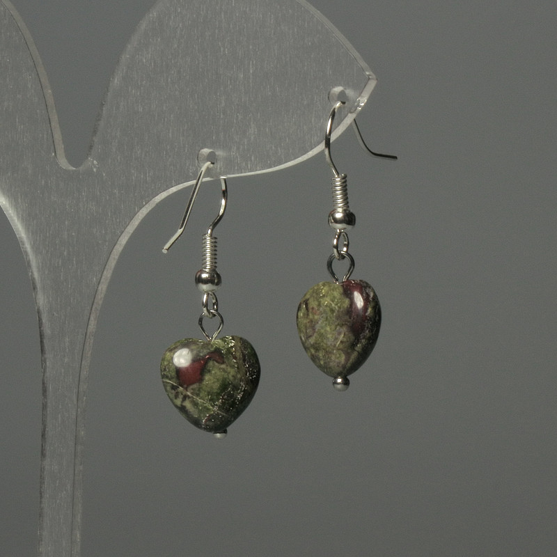 Dragon's Blood Jasper Heart Earrings 12mm