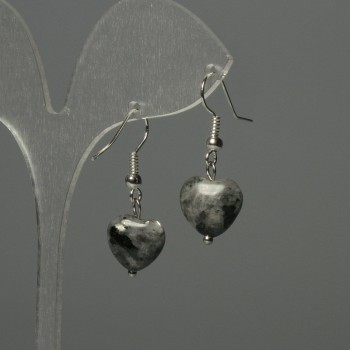 Larvikite Heart Earrings 12mm±, length 30mm±