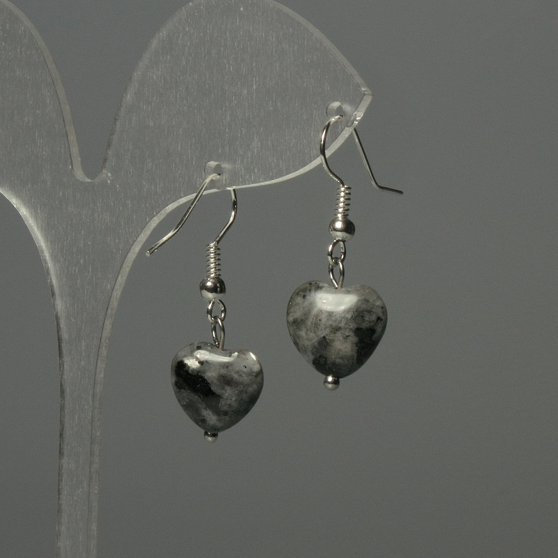Larvikite Heart Earrings 12mm±, length 30mm±