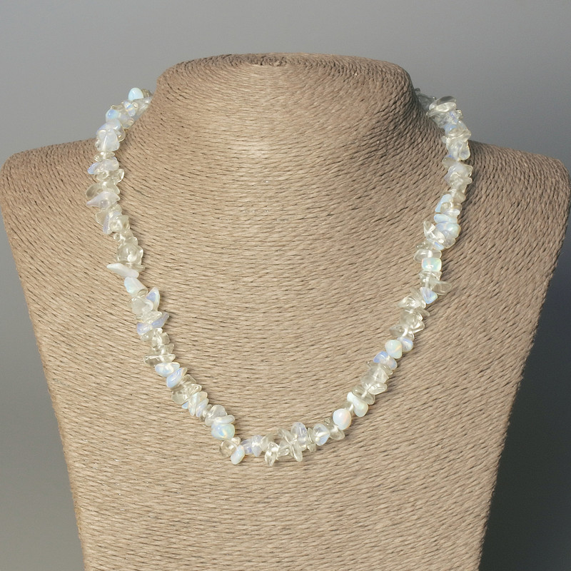Moonstone Chip Necklace, 10×5 mm diameter, 45 mm length, with clasp