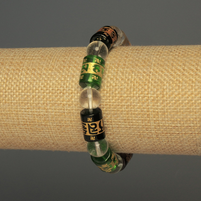 Bracelet with smooth glass beads, 10 mm diameter ±, cylinders 14×10 mm ±, 18 mm ±, elastic