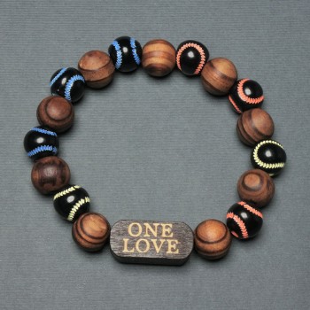 Bracelet with wooden beads, diameter 12mm +- wood insert, diameter 25x11mm +-18mm +- stretch