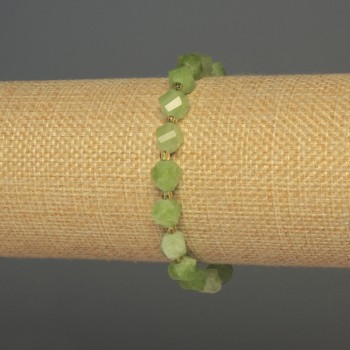 Chrysoprase Olivine Bracelet, Faceted Rhombus Beads, 7.5×6 mm, ± with 3 mm beads, ± length 18 mm, stretch