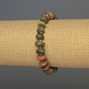 Heliotrope bracelet, tumbled beads, diameter 10x5 mm +/-, length 18 mm +/-, stretch