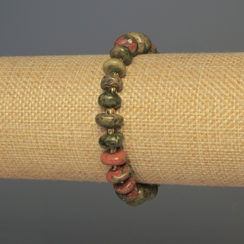 Heliotrope bracelet, tumbled beads, diameter 10x5 mm +/-, length 18 mm +/-, stretch