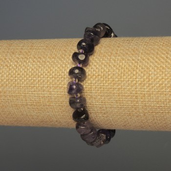 Amethyst faceted bead bracelet, 9x5 mm diameter ± with 3 mm seed beads ±, 18 mm length ± stretch base