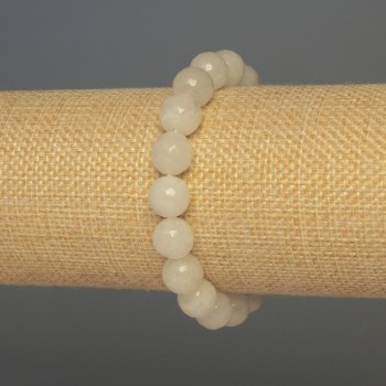 Bracelet of White Quartz, Faceted Bead, 10mm Diameter, 18mm Length, Stretch