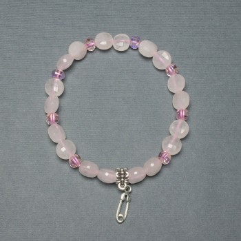 Bracelet Pink Quartz Coin Beads 8mm+-, Thickness 5mm+-, Czech Crystal Rondelle 5x4, 5mm+-, Length 18mm+- Stretch