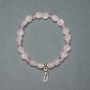 Bracelet Pink Quartz Coin Beads 8mm+-, Thickness 5mm+-, Czech Crystal Rondelle 5x4, 5mm+-, Length 18mm+- Stretch