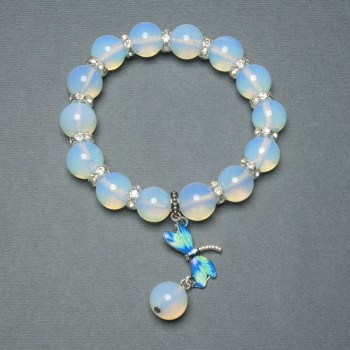 Moonstone Bracelet - Smooth 12mm Beads ± with Metal Inserts, Length 18mm ± Stretch