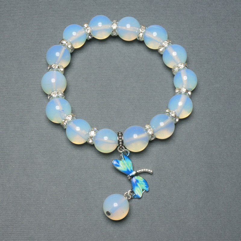 Moonstone Bracelet - Smooth 12mm Beads ± with Metal Inserts, Length 18mm ± Stretch