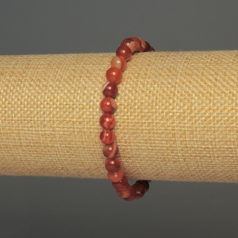 Agate bracelet with smooth beads, 6 mm diameter, 18 mm length, stretch